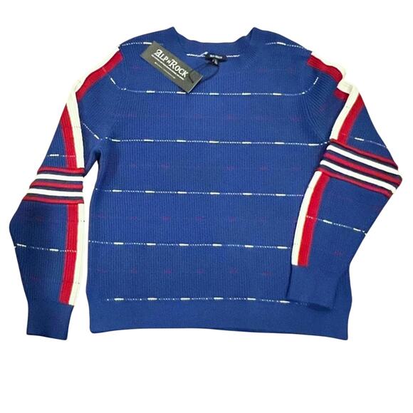 Alp N Rock Margot Sweater Pullover Womens XL Blue Side Stripe Retro Ski $350 NEW - Picture 1 of 16